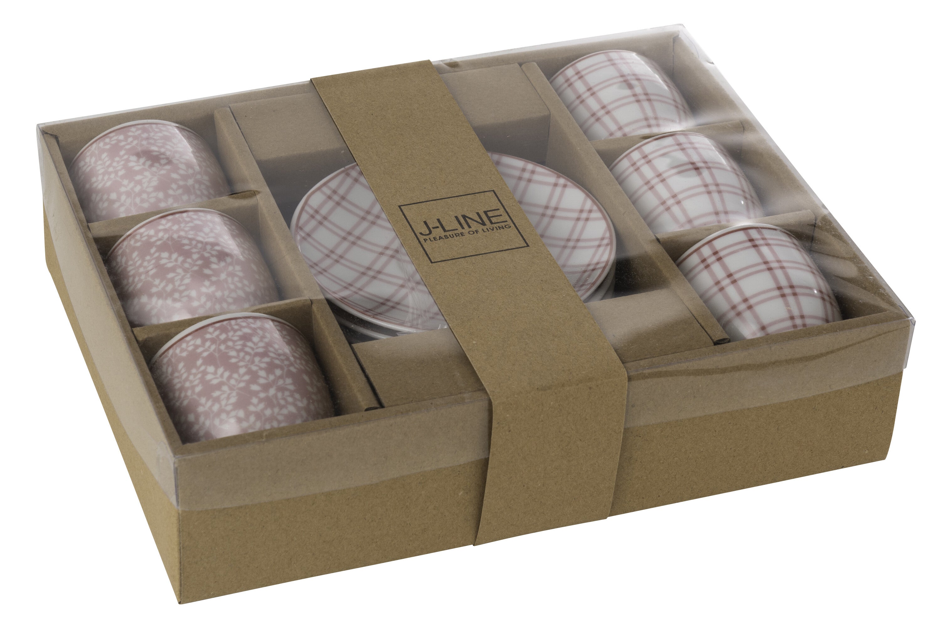 J-Line kop + schoteltje - keramiek - lichtroze wit - doos van 6