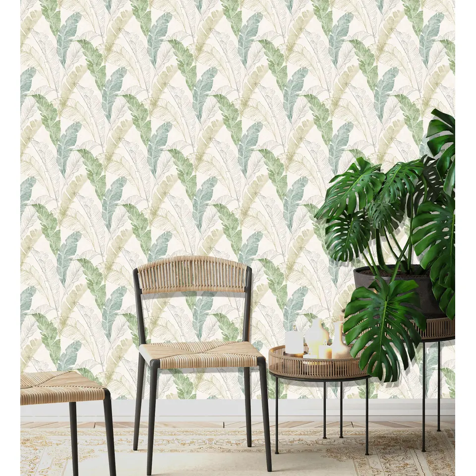 Dutch Wallcoverings - Myriad Tropical Leaf grijs/groen - 0,53x10,05m