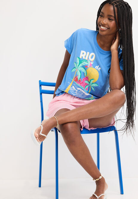 Womens Blue Rio Island Cotton T-Shirt
