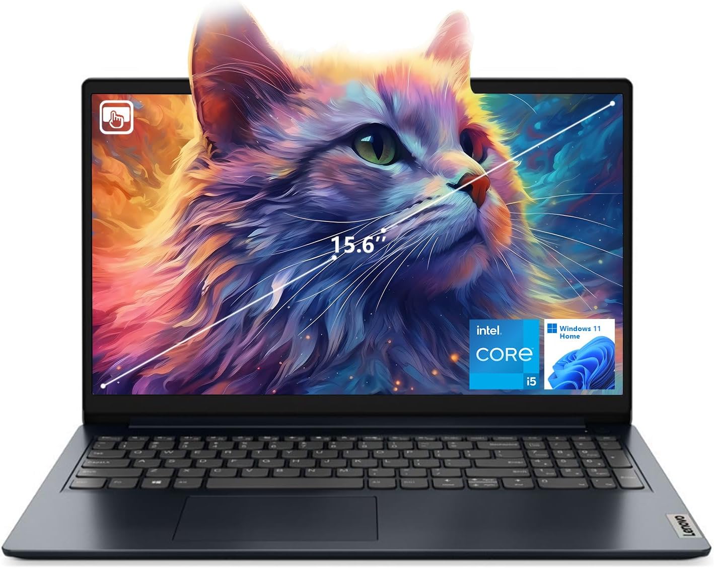 Lenovo IdeaPad 1i Laptop  15.6 FHD Touchscreen  Intel Core i5-1235U Processor  16GB RAM  512GB SSD  Webcam  HDMI  Wi-Fi 6  Windows 11 Home  Blue