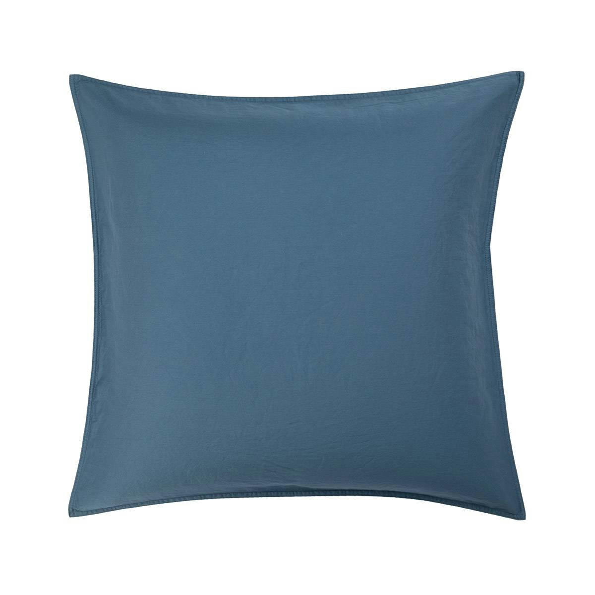 PALERME - Taie d'oreiller en satin de coton lavé bleu 65 x 65 cm