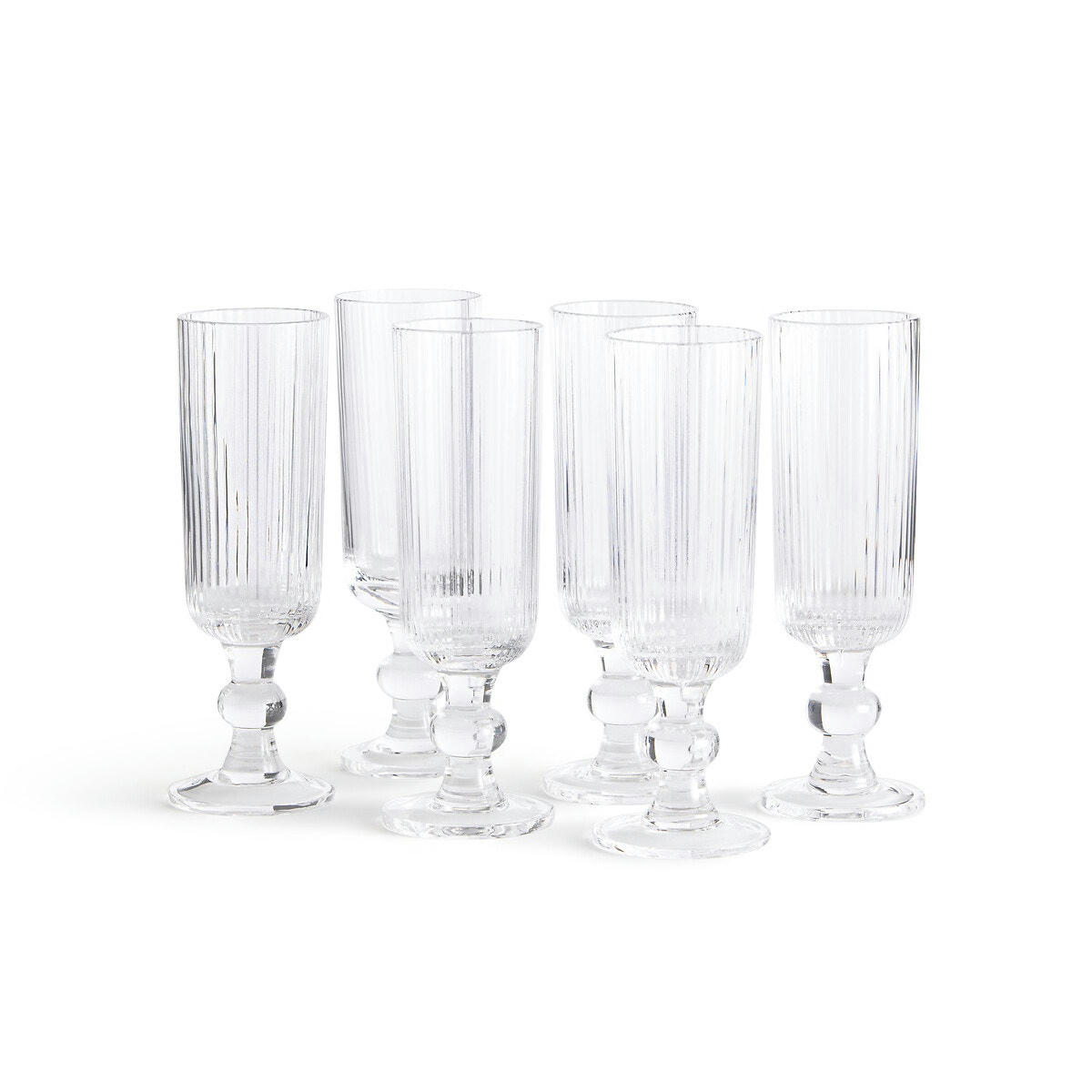 Lot de 6 flûtes à champagne striées, Ostri