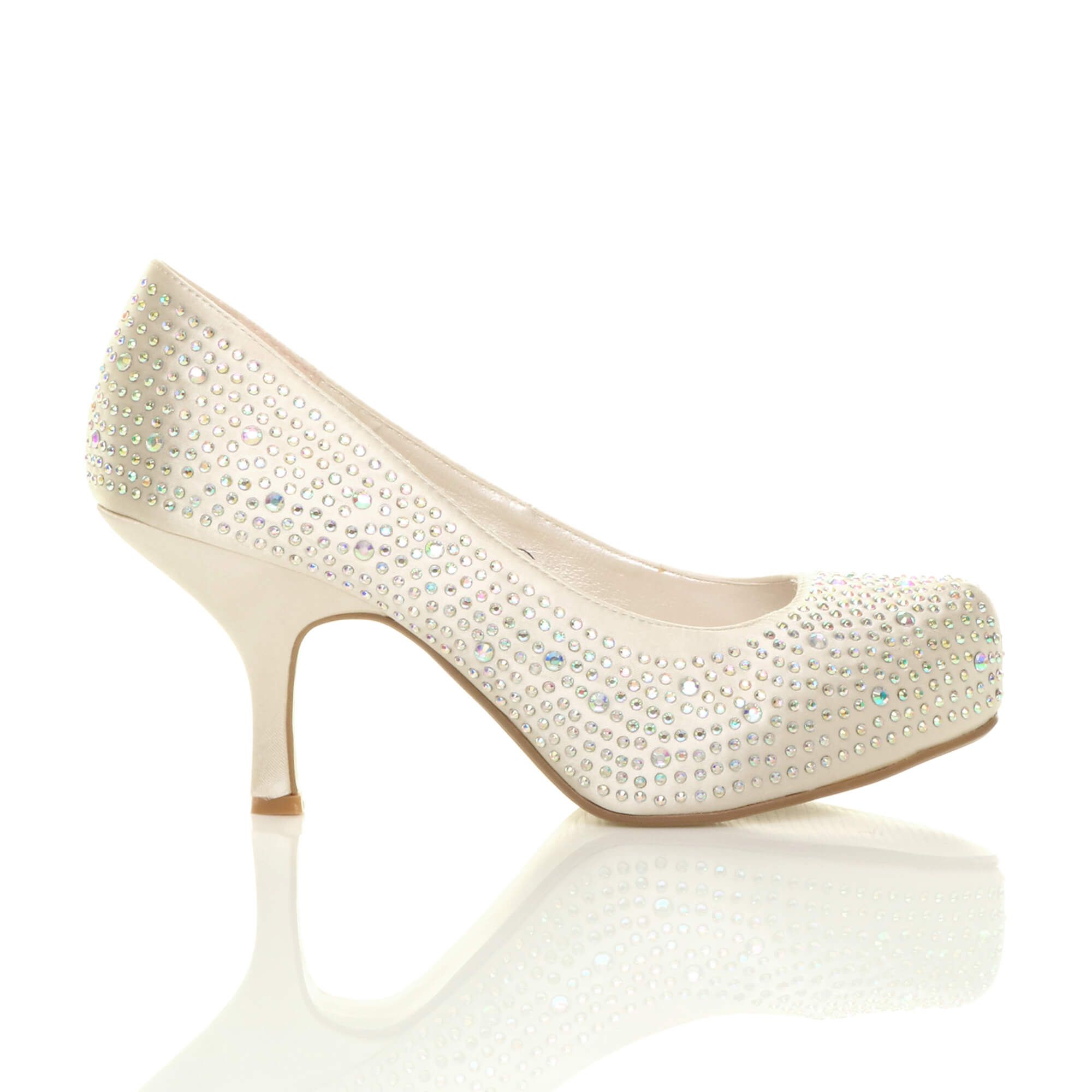 AJVANI Mid Heel Diamante Satin Court Shoes