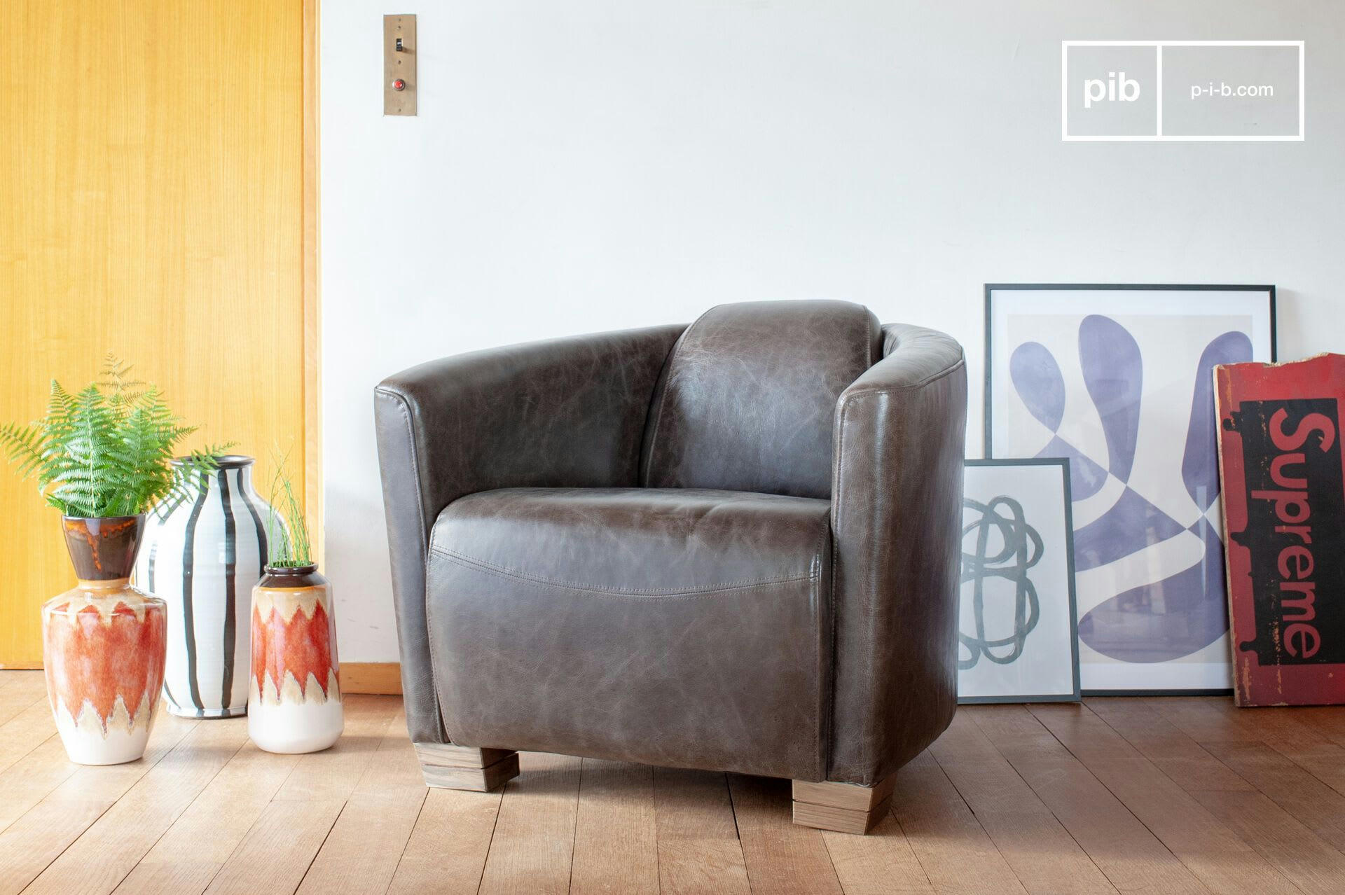 RED BARON - Fauteuil aviateur en cuir pleine fleur chocolat