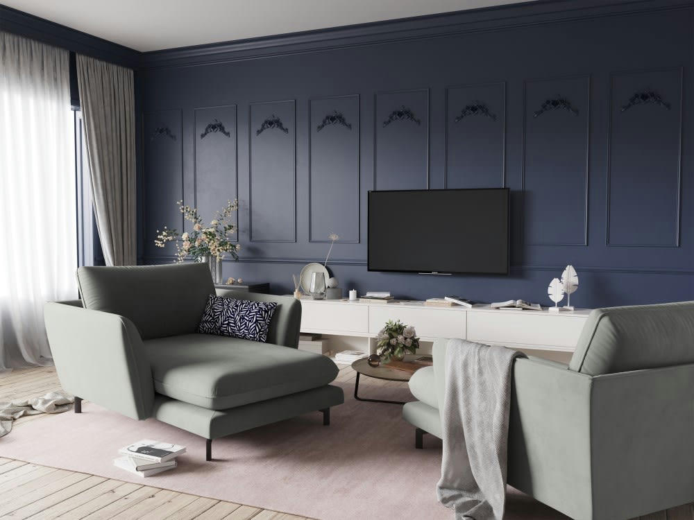 PODIUM - Méridienne 1 place en velours gris clair