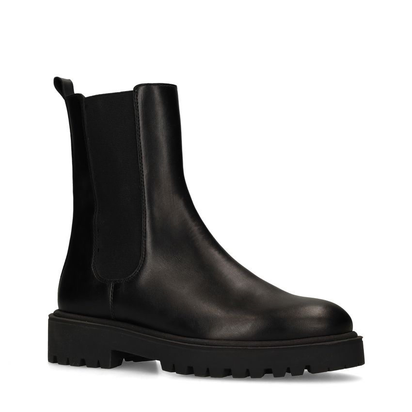 Manfield Zwarte leren chelsea boots