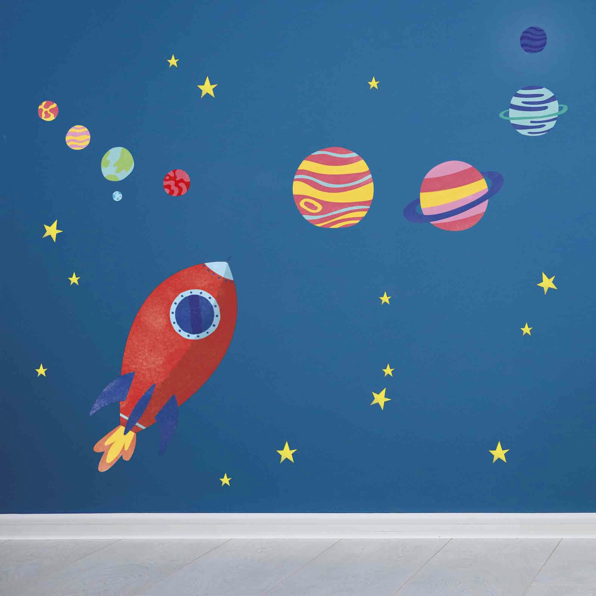 - Sticker Mural Fusée Et Planètes