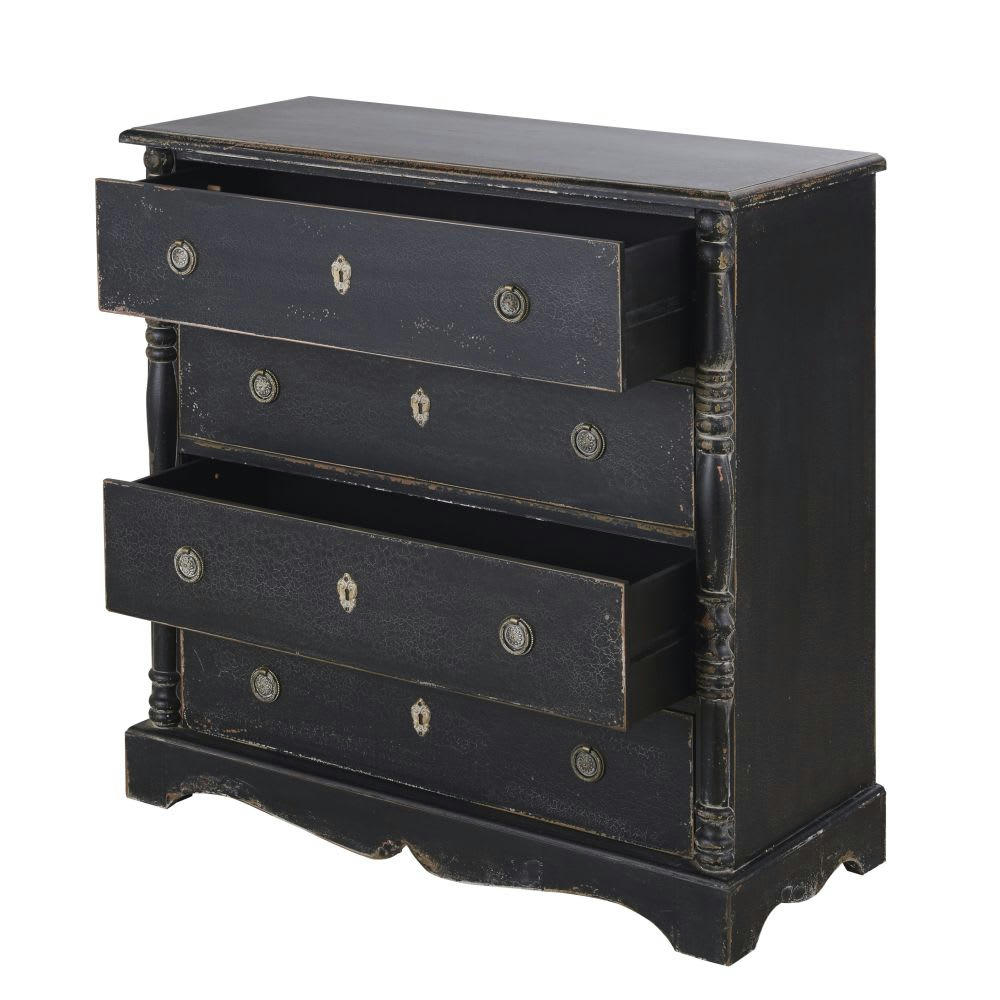 Louisa - Commode haute 4 tiroirs noire et métal coloris laiton