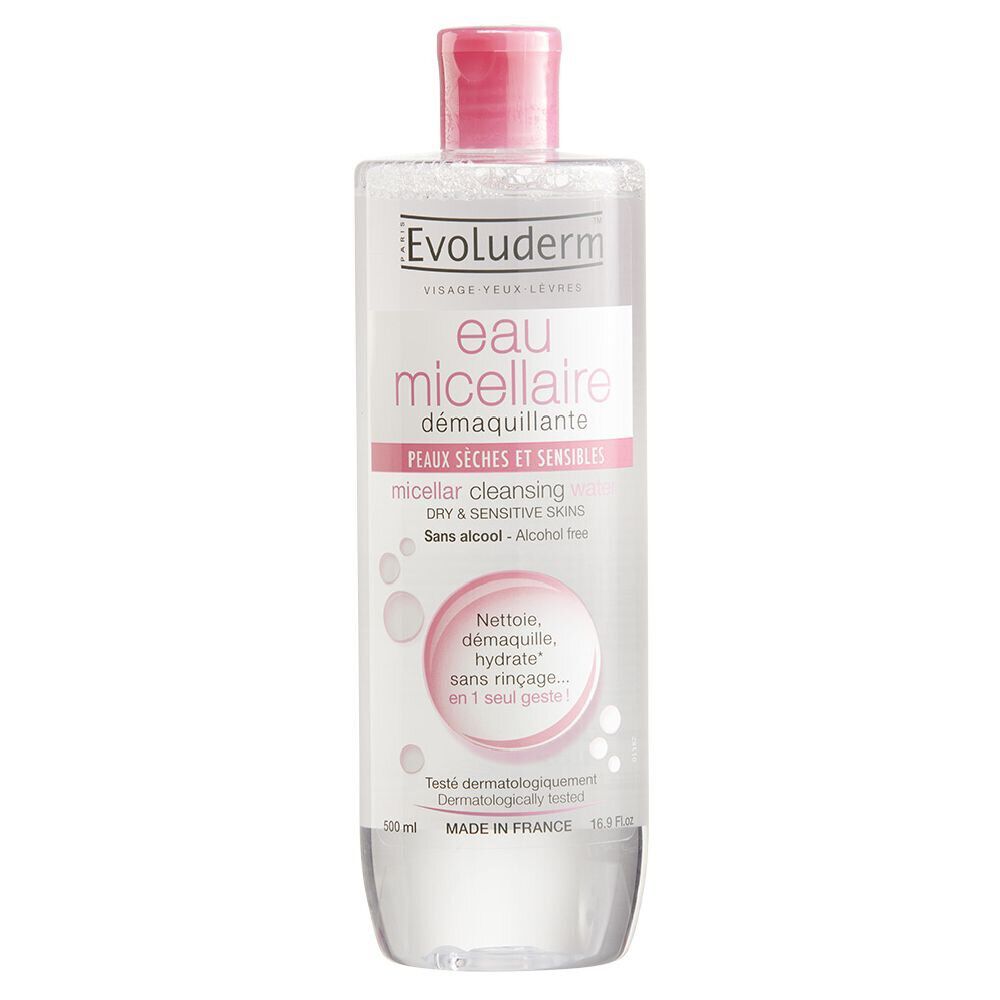 Eau micellaire Evoluderm démaquillante peaux sensibles 500 ml