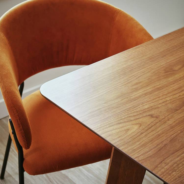 Habitat Callan Extending Walnut Dining Table&6 Orange Chairs