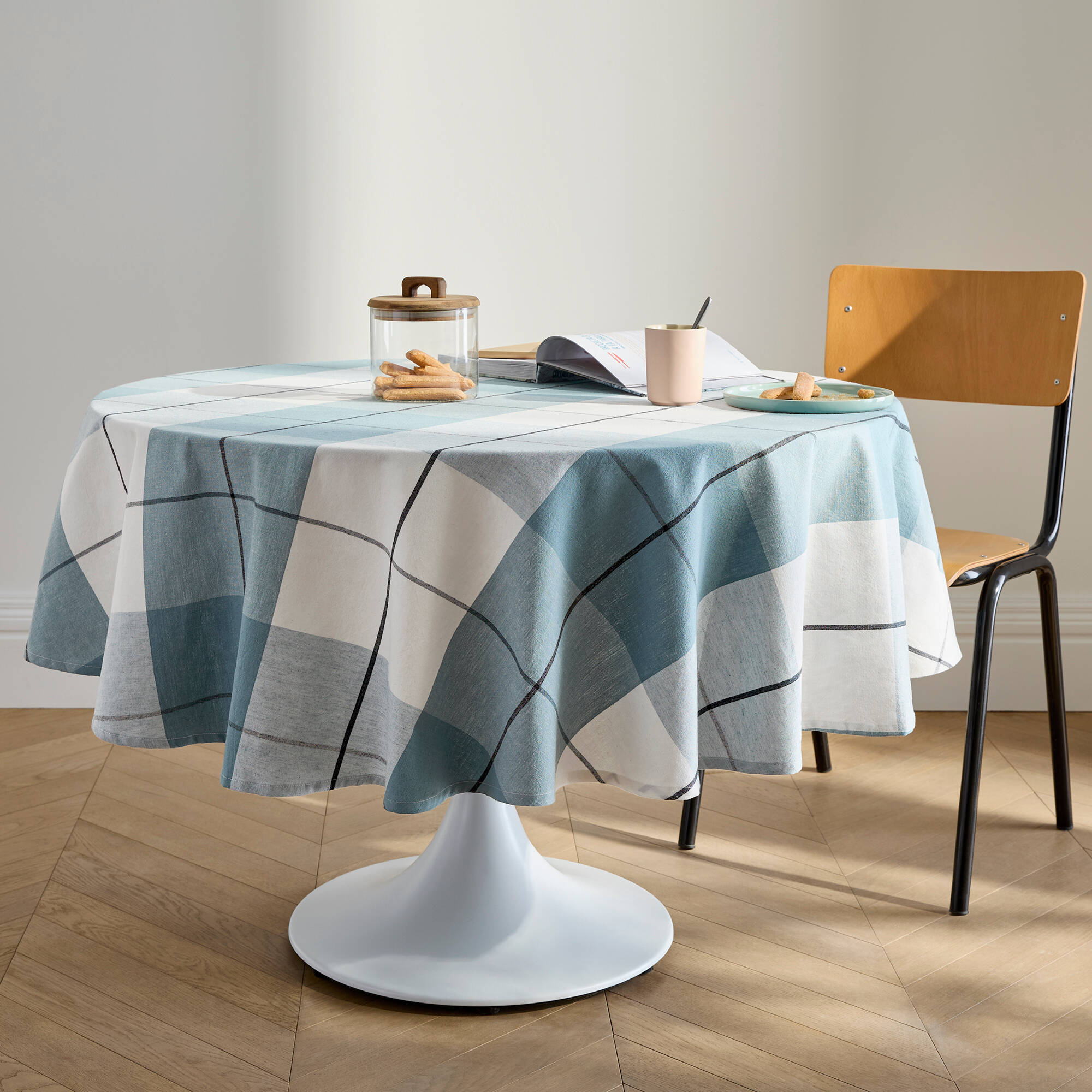 Nappe carreaux coton lin tissé teint
