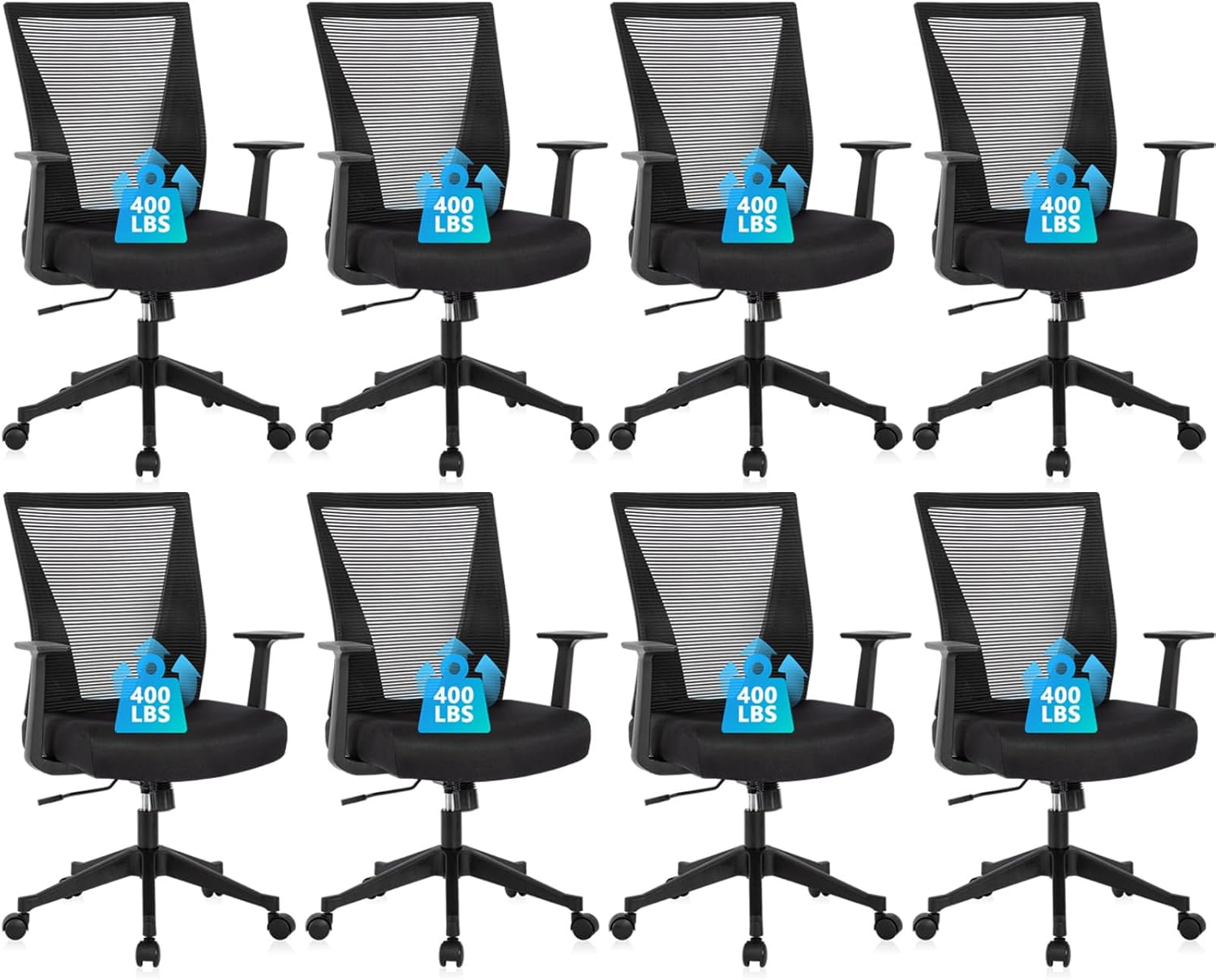 CLATINA Home Office Chair Ergonomic Desk Chair Mesh Computer Chairs with Armrests Executive Rolling Wheels Swivel Heavy Duty Chairs Office, Home, Black 8 Pack