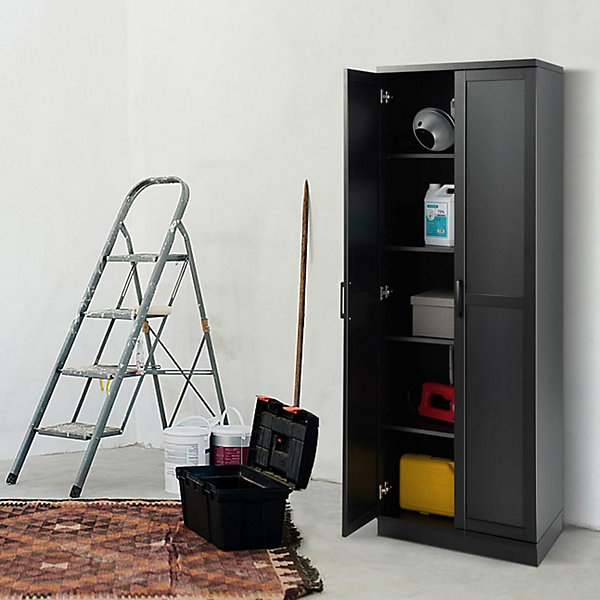 Meuble de Rangement Haute à 5 Niveaux Meuble Autoportant avec Doubles Portes et étagères Ajustables Antibasculement Noir