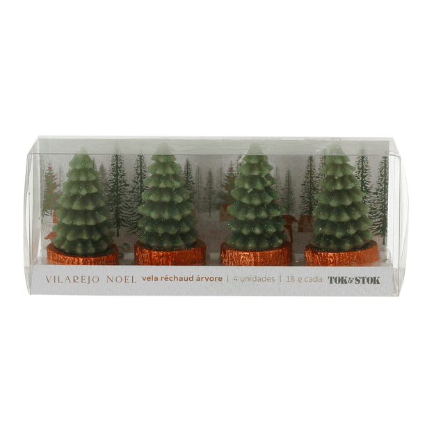 KIT COM 4 VELAS RÉCHAUD ÁRVORE VILAREJO NOEL