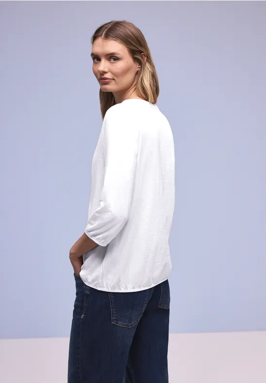 3/4-Arm Shirt mit Split Neck und Knöpfen