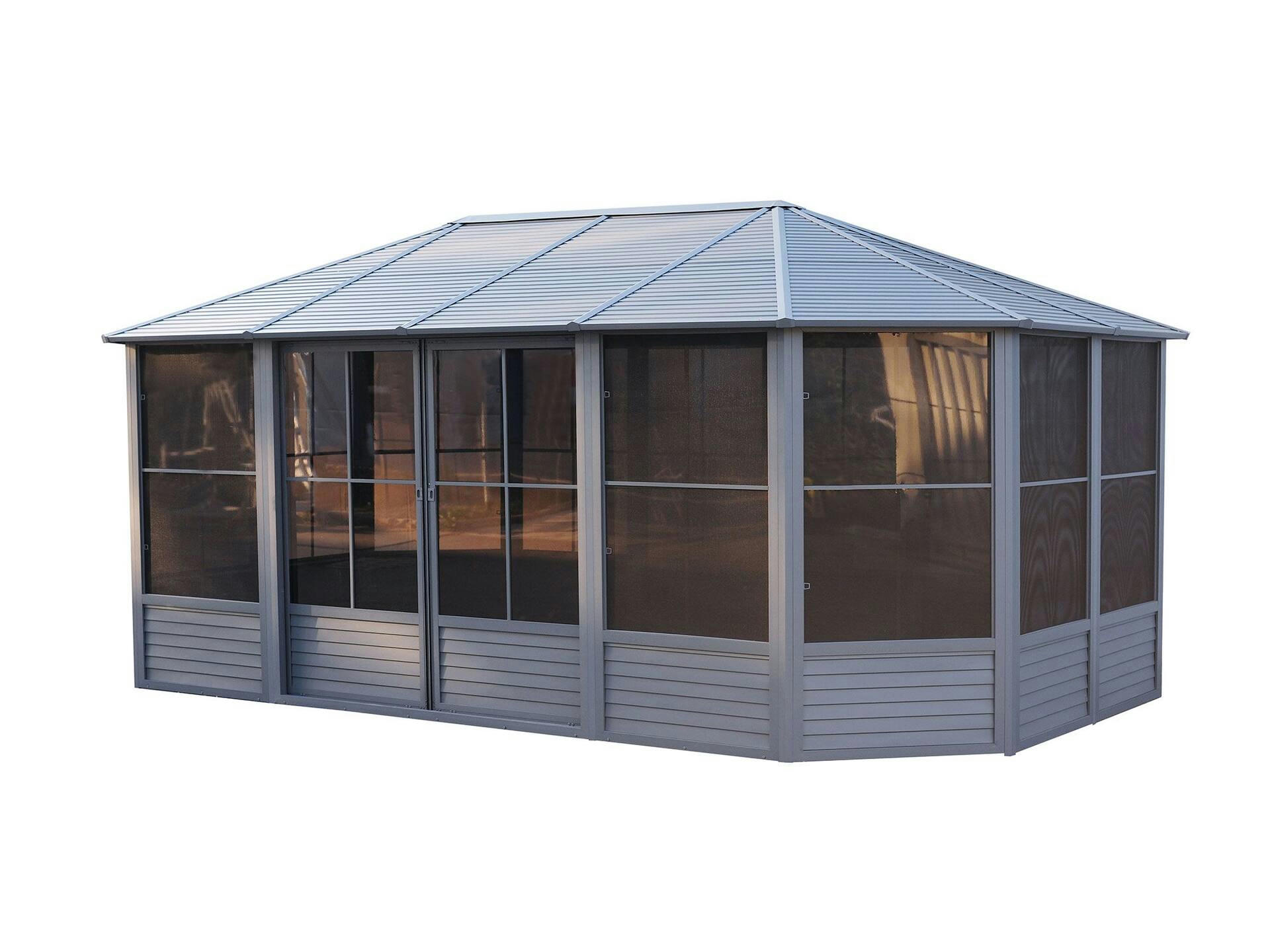 Gazebo Penguin Florence Solarium with Metal Roof, 12 x 18-ft, Slate