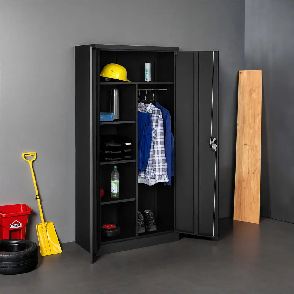 tectake Lockerkast met 6 vakken en hanggedeelte, Zwart