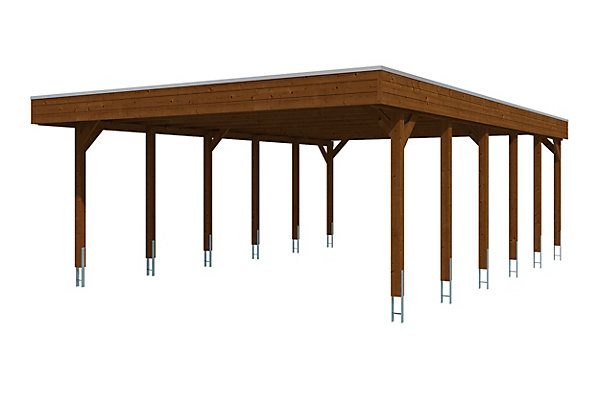 Carport SKAN HOLZ Friesland 546 x 860 cm, avec toit EPDM, noyer