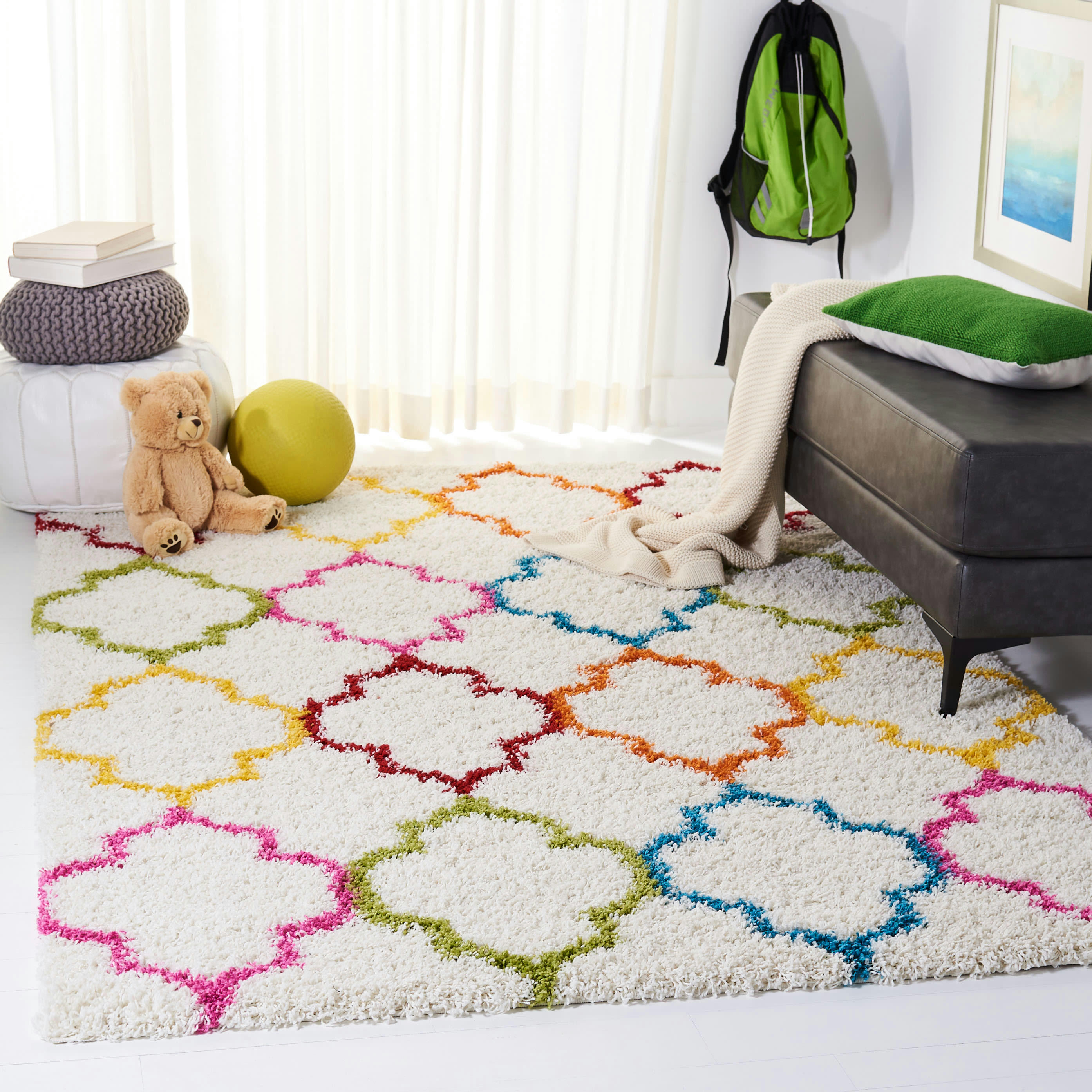 KIDS SHAG - Tapis de salon interieur en ivoire & multi, 91 x 152 cm