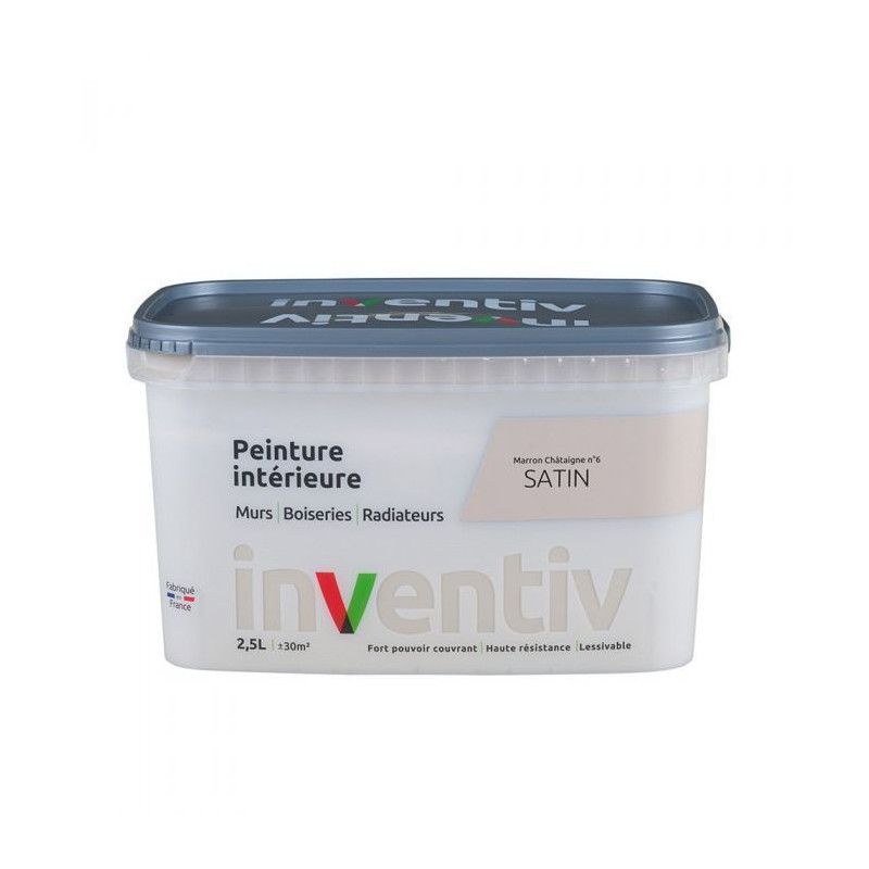 Peinture pour mur boiserie radiateur Marron Chataigne n°6 satiné 2,5 L INVENTIV