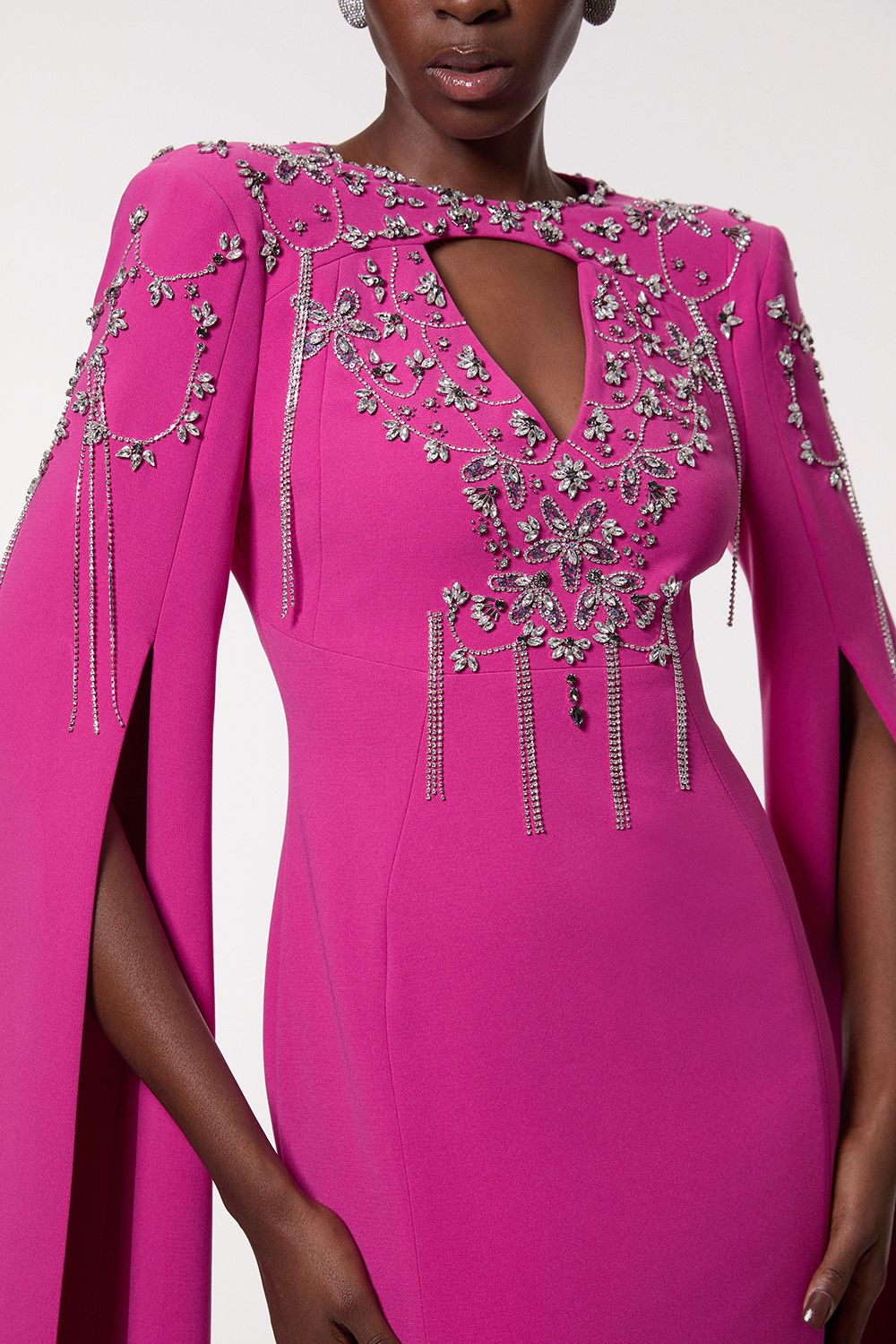 KarenMillen Petite Crystal Embellished Cady Woven Cape Maxi Dress