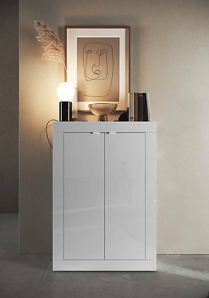 Armoire polyvalente à 2 portes Drandl, Meubles multifonctionnels, Support à chaussures pour armoire, 78x35 h113 cm, Blanc