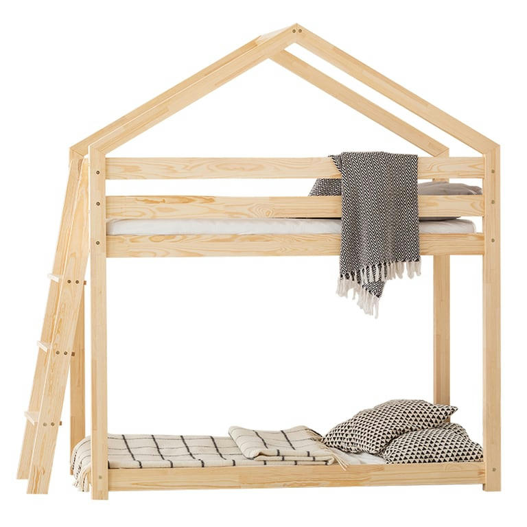 GAËLLE - Lit cabane superposé 70x140 sommier inclus naturel
