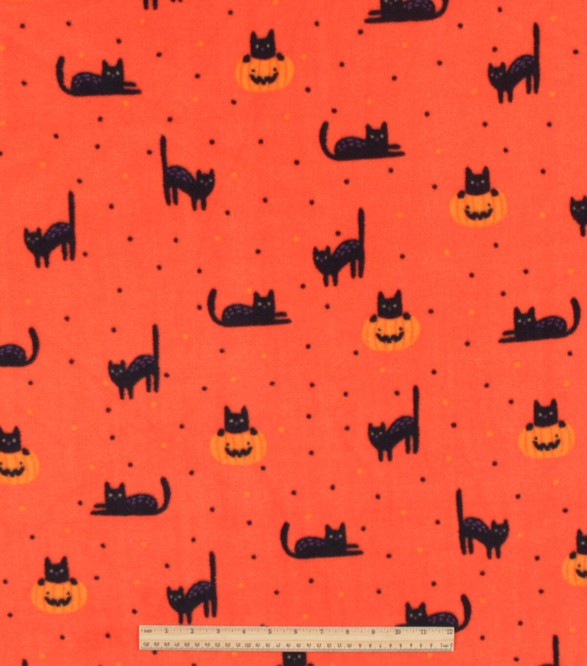 Cats in Orange Pumpkins Anti Pill Fleece Fabric by POP!