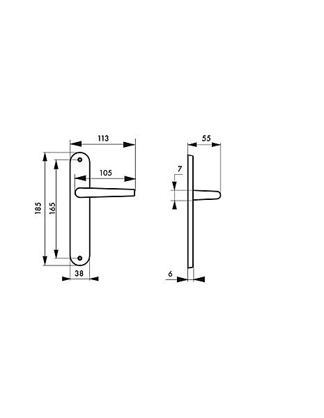 Ensemble de poignées pour porte intérieure Leto sans trou, carré 7mm, entr'axes 165mm, couleur F2 - THIRARD