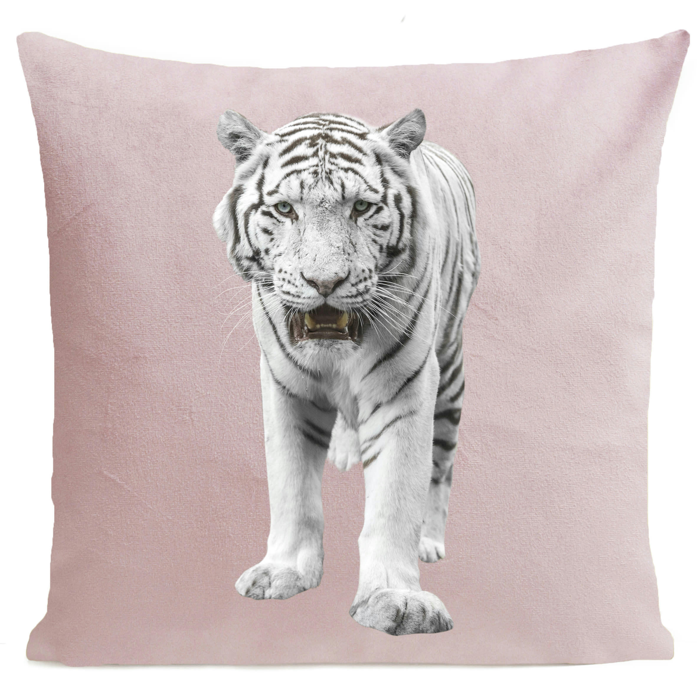 - Coussin animal tigre blanc suédine rose 40x40cm