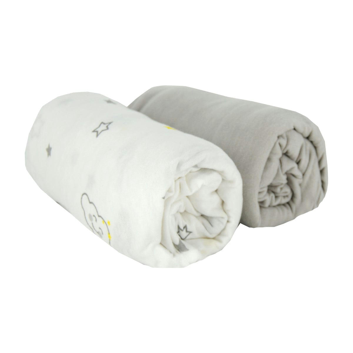 - Lot de 2 draps housse bébé en coton gris et blanc 70x140 cm