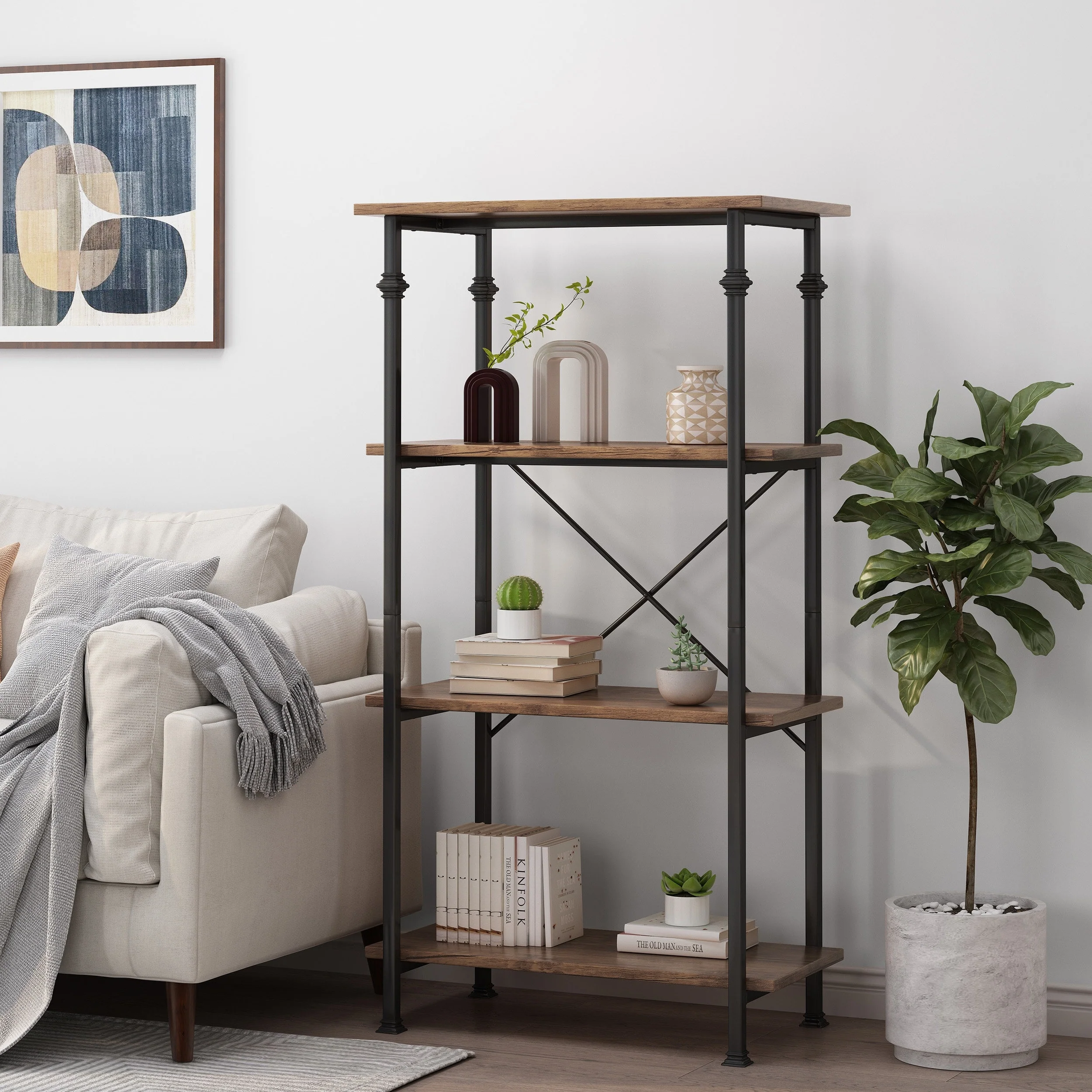 Bauman Modern Industrial 4 Shelf Bookcase by Christopher Knight Home - 32.00 L x 18.00 W x 60.00 H