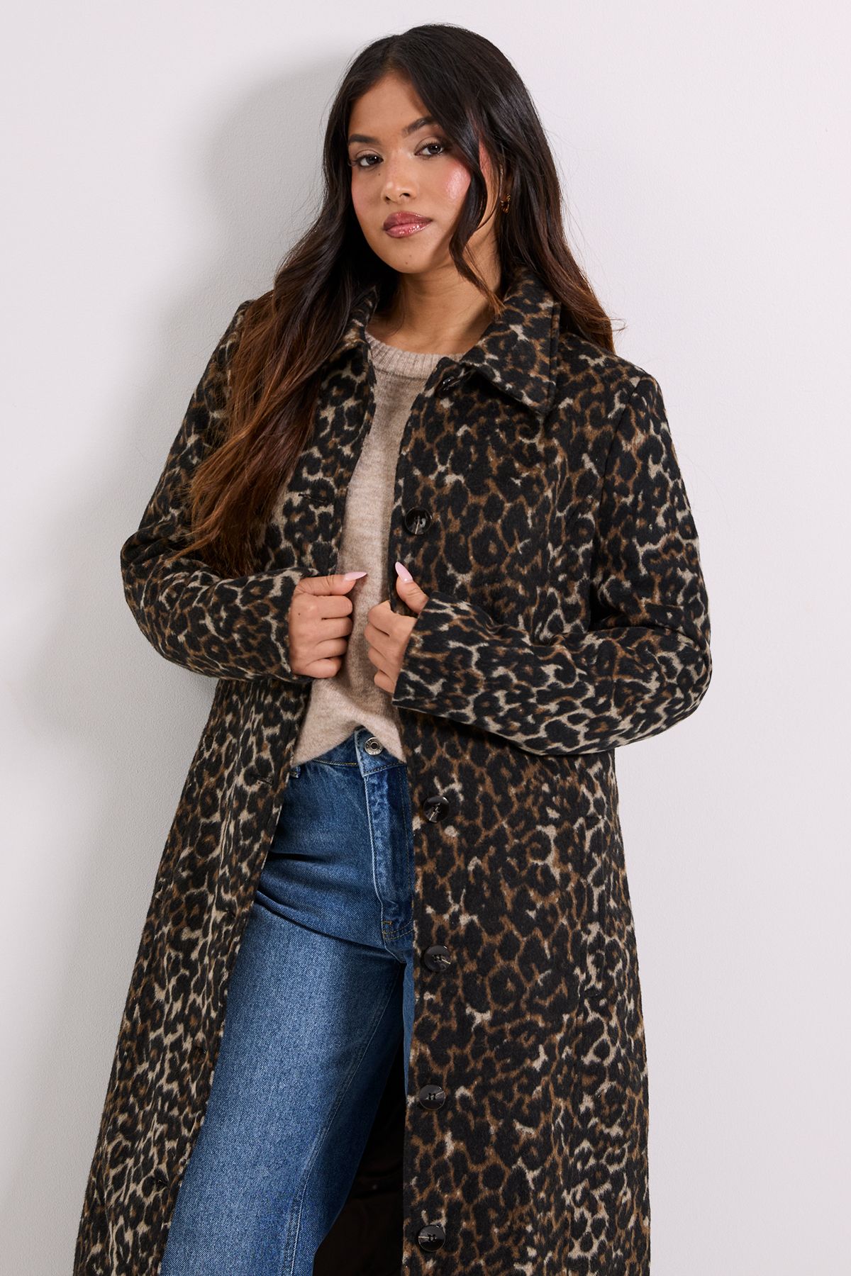 Dorothy Perkins Petite Animal Print Button Through Tailored Coat