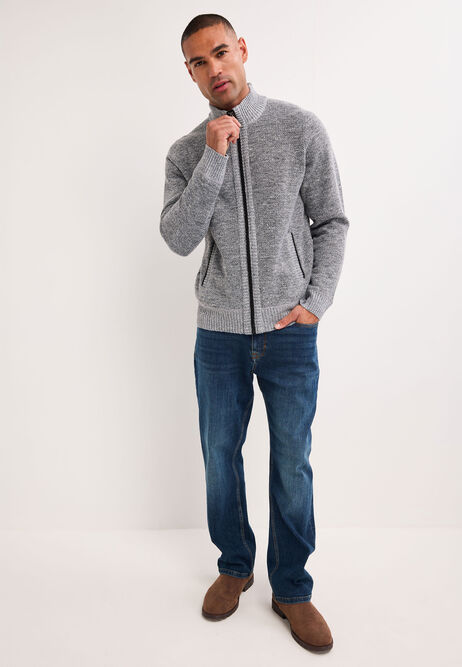 Mens Grey Sherpa Zip Through Cardigan