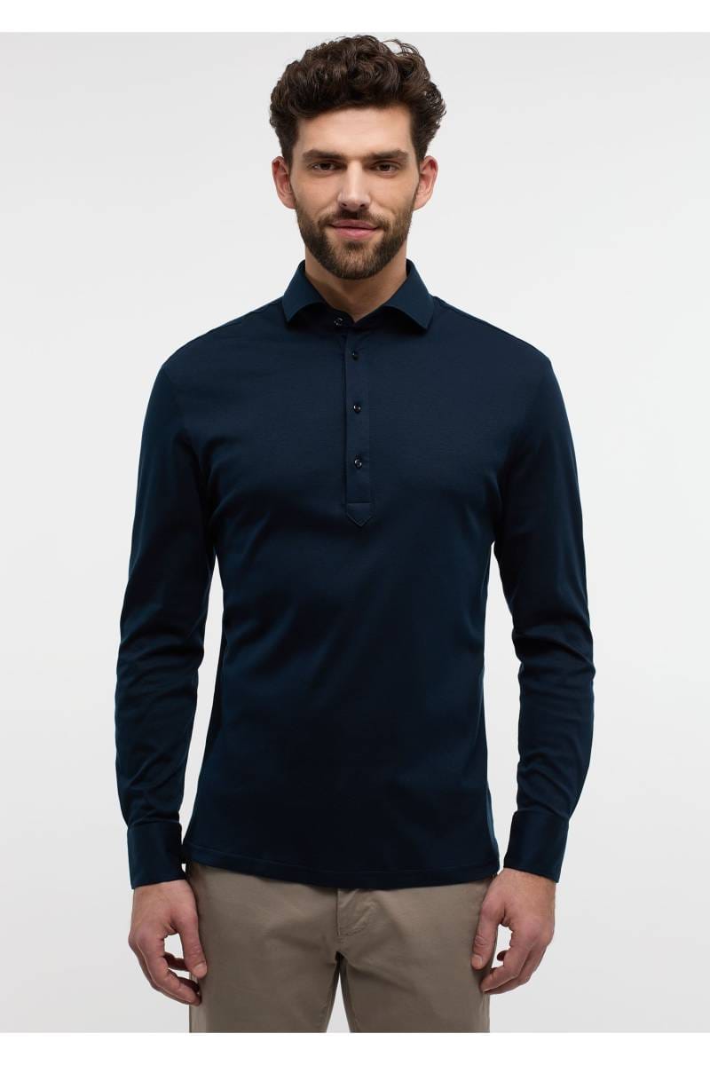 ETERNA 1863 Modern Fit Longsleeve Poloshirt marine, Einfarbig