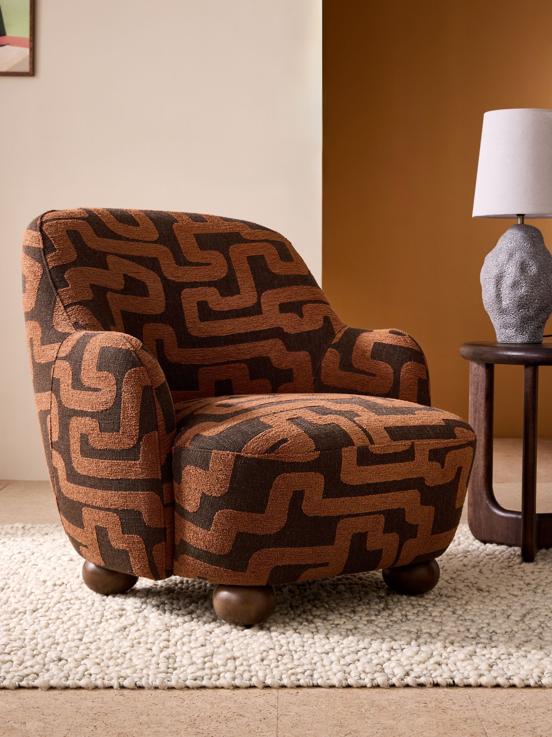 Ellio Accent Chair in Clyde Abstract Weave Chocolate Brown