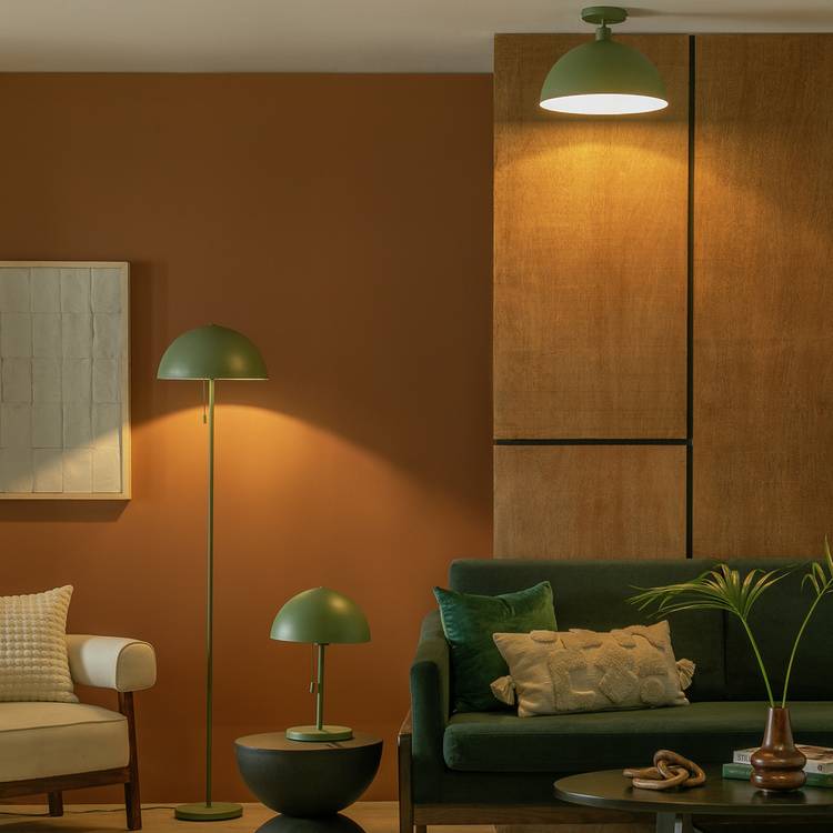 Habitat Steel Mushroom Flush Celling Light - Green