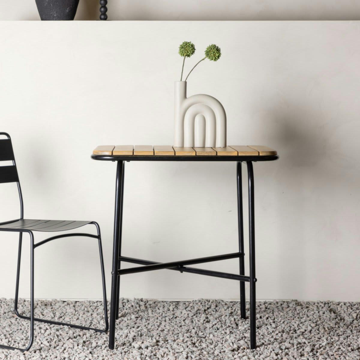 FYNN - Table de jardin 70x88cm en bois et métal noir