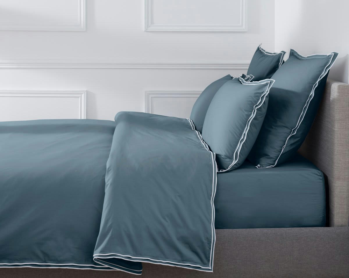 PURE WHITE PERCALE LAVÉE - Drap housse coton blue 90x190 cm