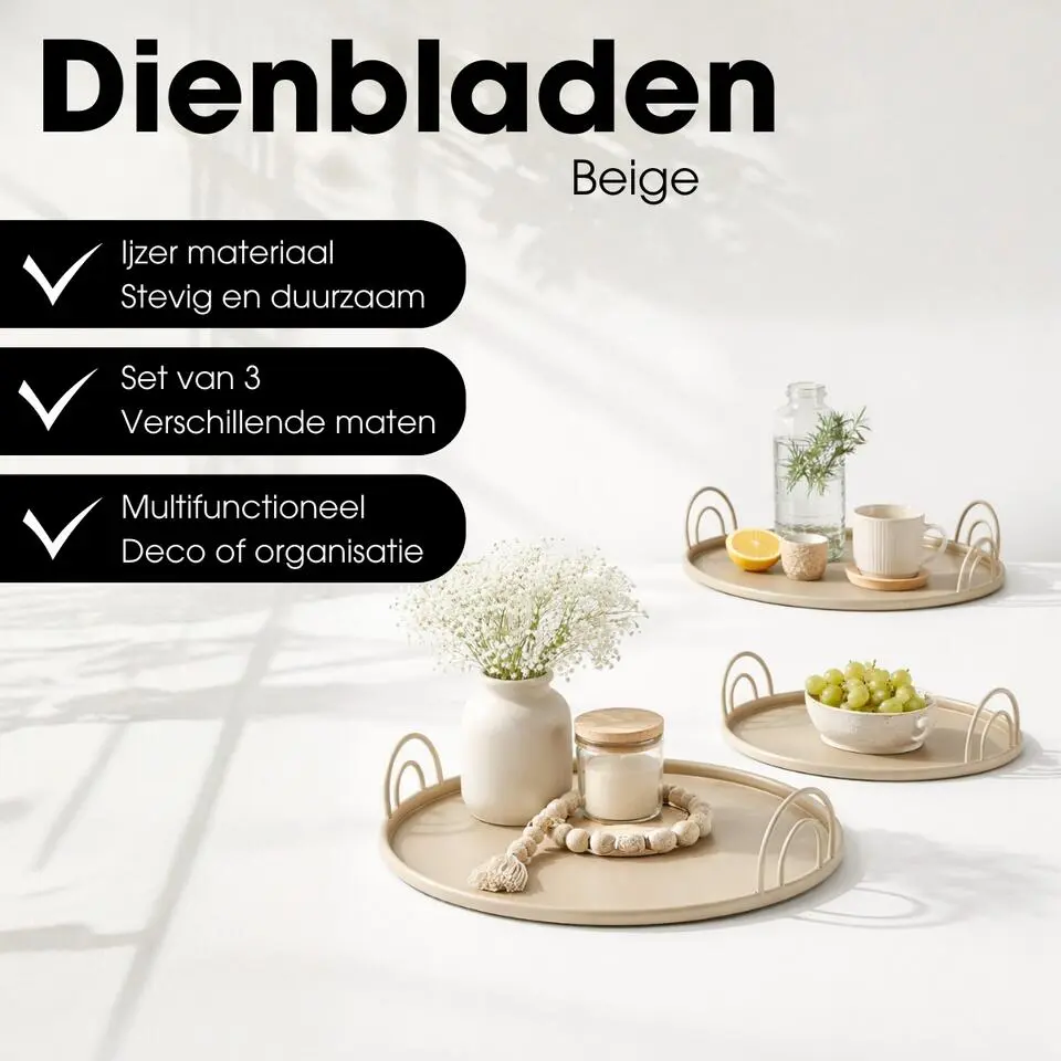 Mica Decorations Dienblad - Set van 3 - Beige