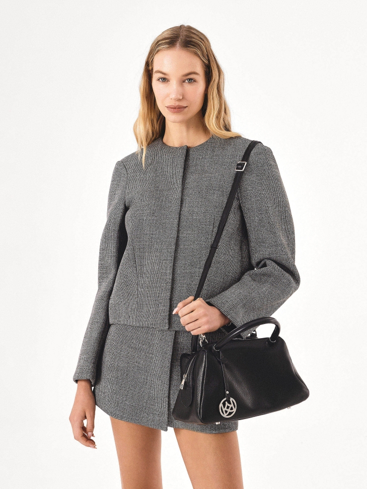 Soft leather handbag with handles and strap