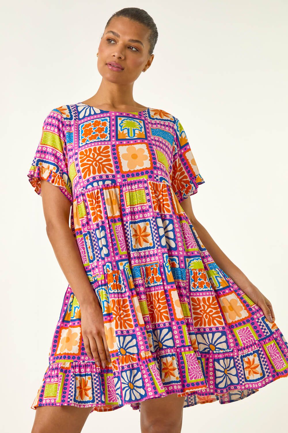 Roman Tiled Tiered Frill Smock Dress