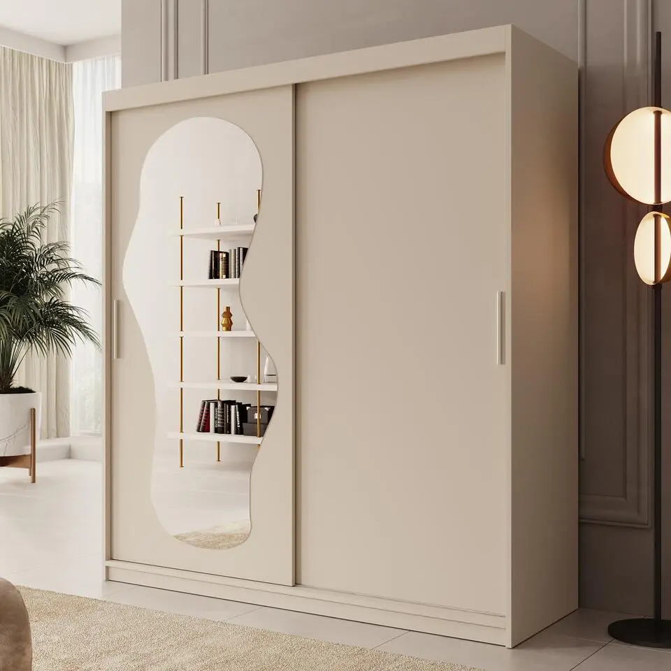 Meubella - Kledingkast Ulysses - Beige - 180 cm - Met spiegel