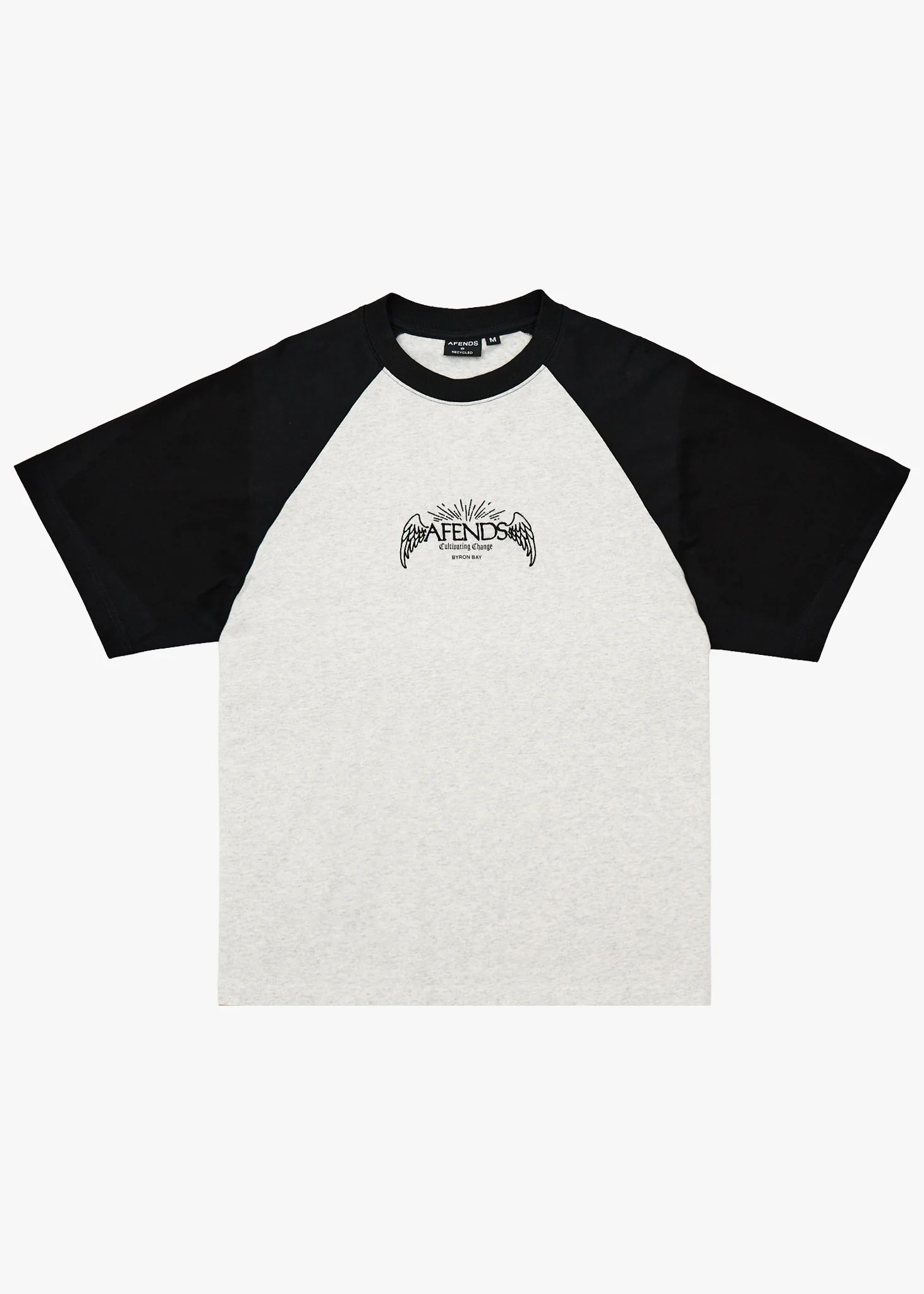 AFENDS Mens Wings - Heavyweight Raglan Tee - Grey Marle