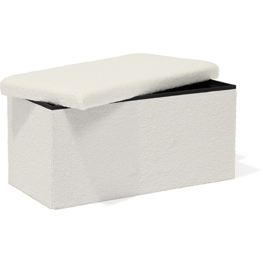 Banc coffre Clara décor laine bouclée Blanc - L77xP38xH38 cm