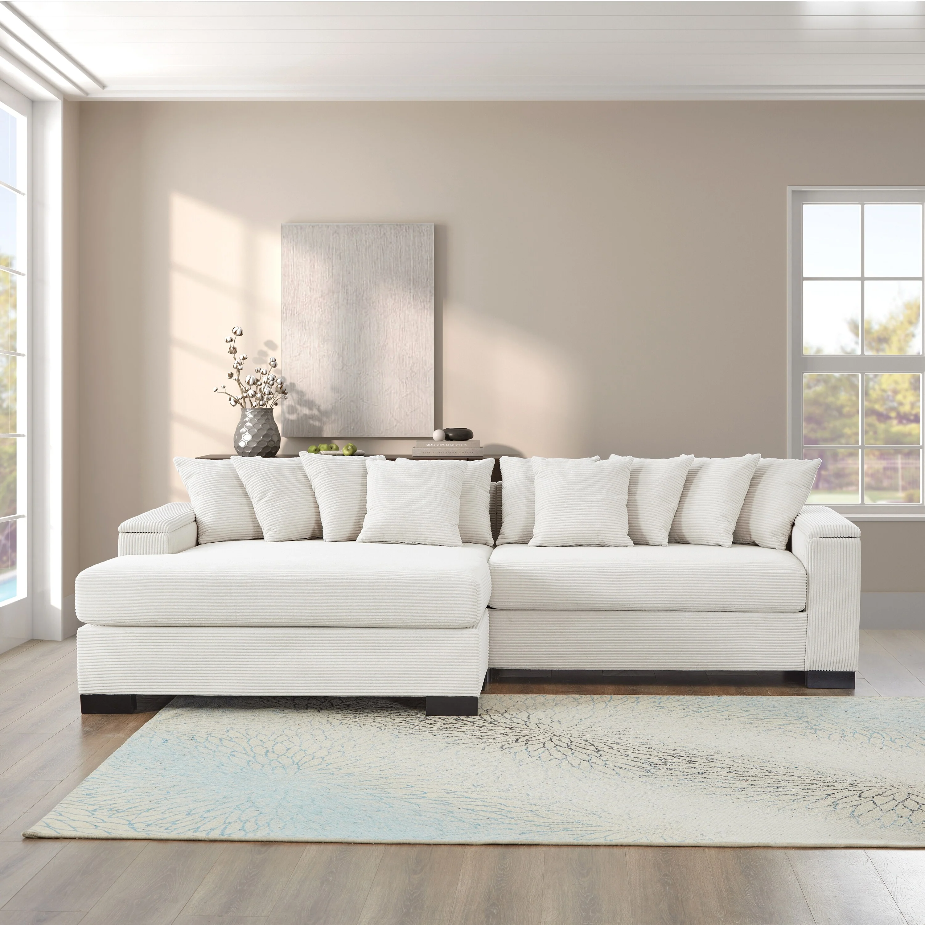 Luxury Sectional Couch,L Shape Sofa with Convertible Chaise Lounge,Arm Couch with Storage,Upholstered Couch Corduroy Beige