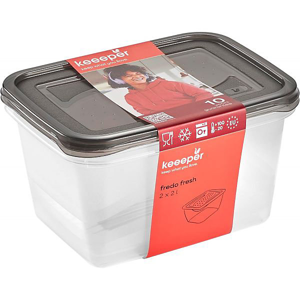 2 Grandes Boîtes de conservation congélation 2 litres - Gris