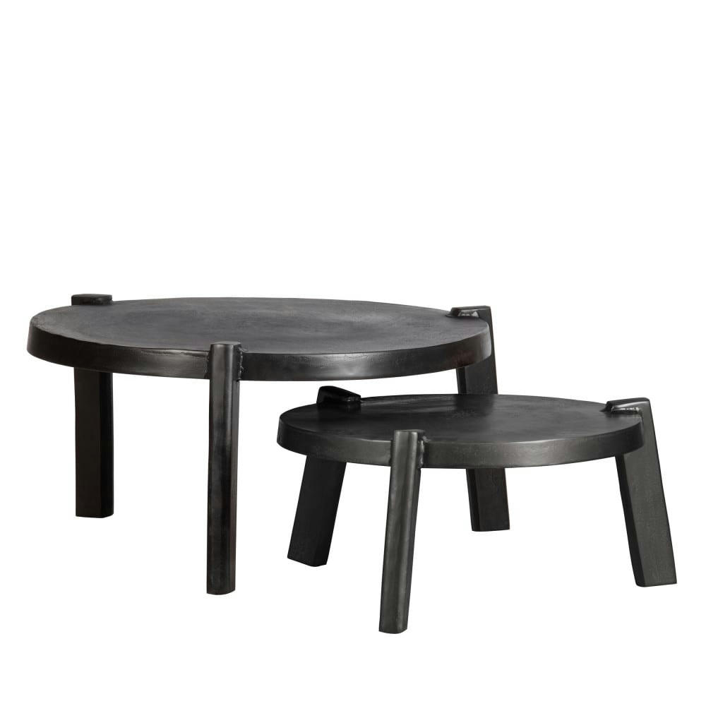 BURLY - Lot de 2 tables basses gigognes rondes en métal noir
