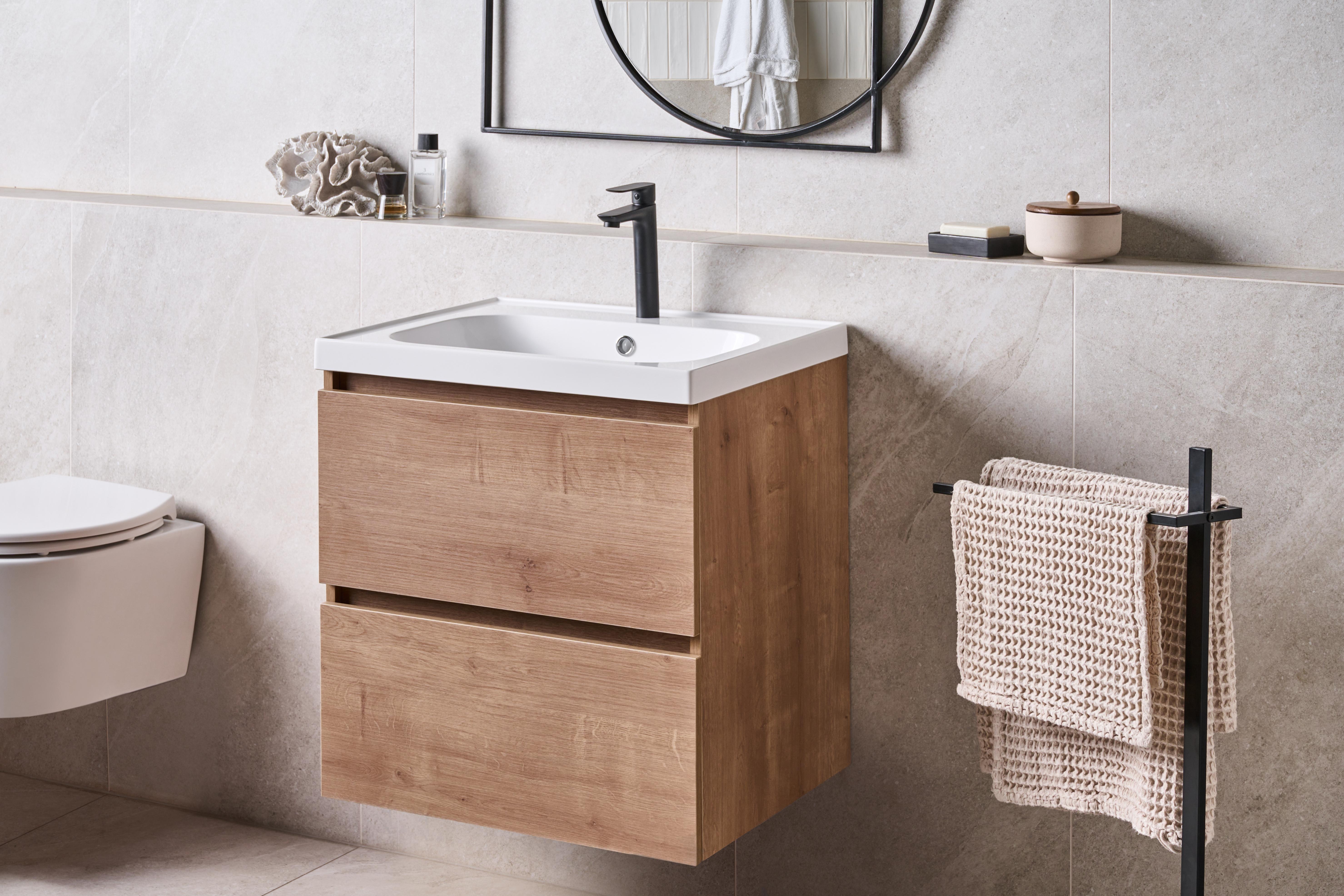 Wall Mounted Vanity Unit with Basin LAGOA Light Brown