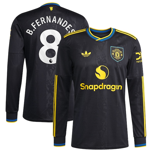 Bruno Fernandes Manchester United adidas 2025/26 Third Replica Long Sleeve Player Jersey - Black/Red/White